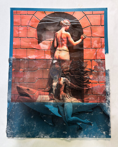 UNCERTAIN - Swimming with Bruce, the shark,  naked van Aleks Rosenberg, Andere media te koop op Singulart