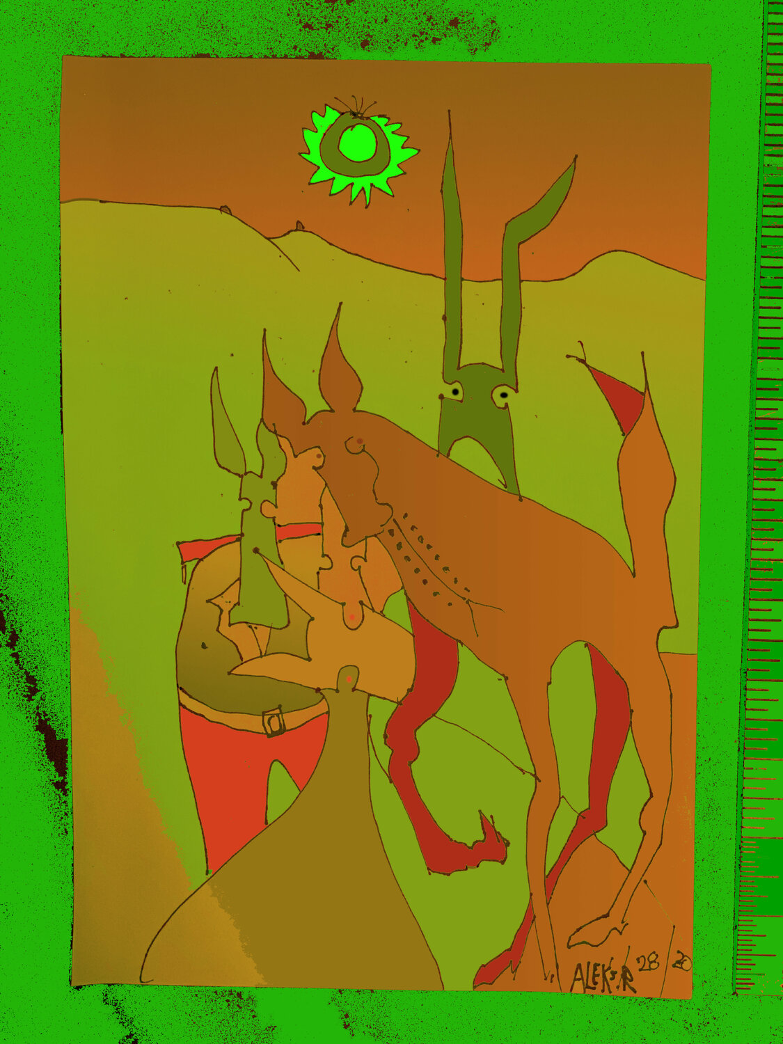 d-06 Meeting of the Minds Under Florescent Sky Aleks Rosenberg Zeichnungen zu verkaufen