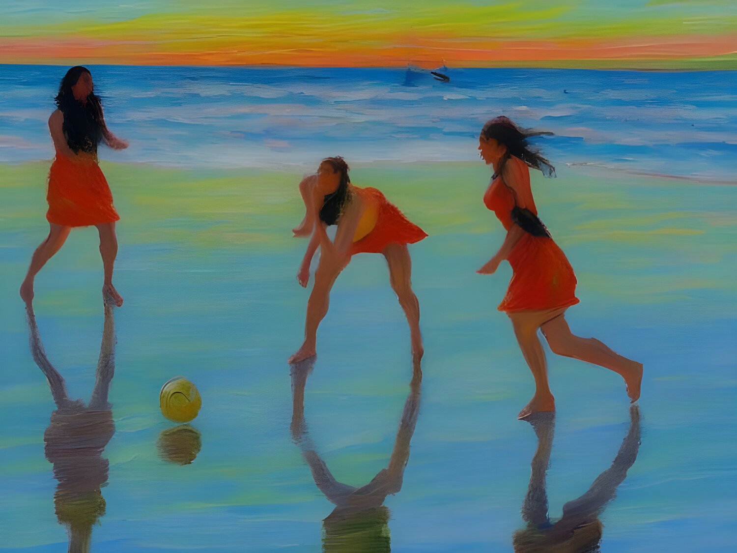 IMMIGRANT GIRLS AT PLAY BY THE SHORELINE 2 Aleks Rosenberg Digital zu verkaufen