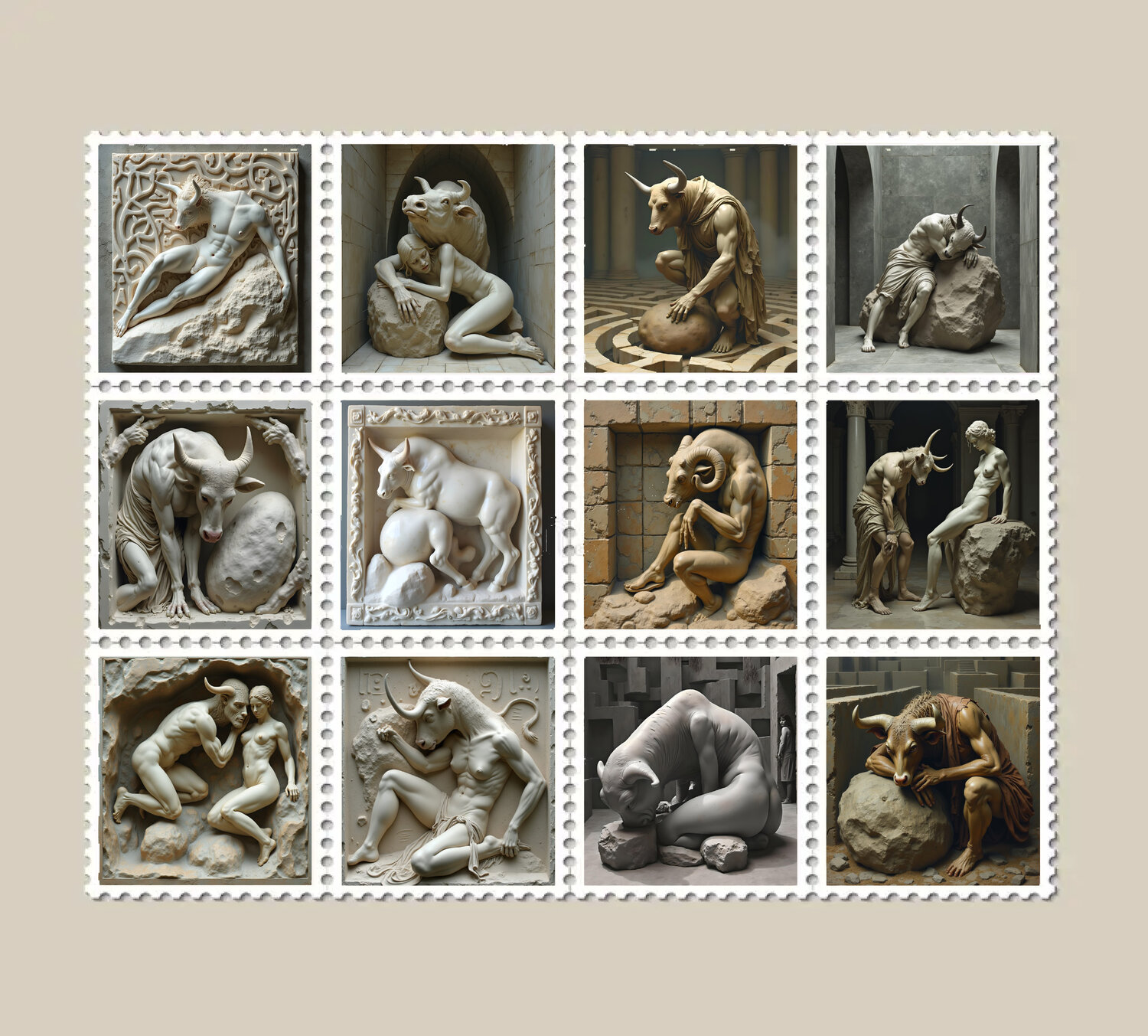 The Minotaur -US Stamp folio of 12 Aleks Rosenberg Digital zu verkaufen
