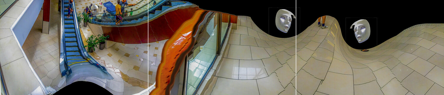 M-05- TRIPTYCH - MASKS AT THE MALL Aleks Rosenberg