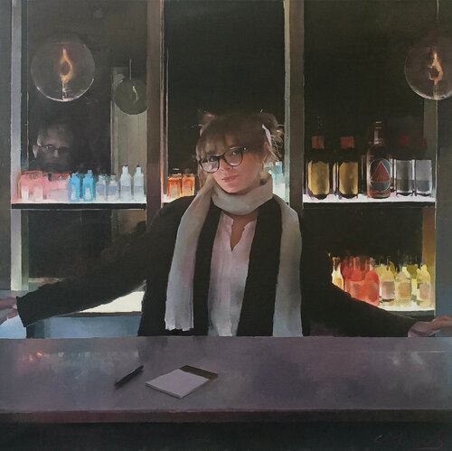 Honesty Bar after Manet's "Bar at the Folies Bergere". di Chris Macauley, Pittura in vendita su Singulart
