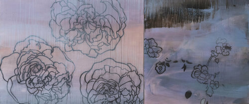 Moonstorm/English Rose (Diptych) de Anna Jaap, Pintura a la venta en Singulart