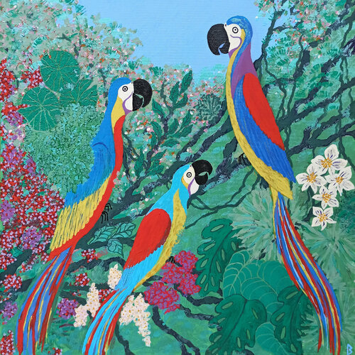 A Tale of 3 Parrots von Berit Bredahl, Malerei kaufen auf Singulart