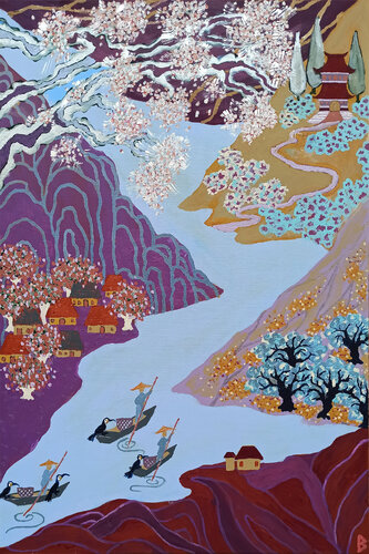 Spring by the winding River by Berit Bredahl, Painting for Sale on Singulart