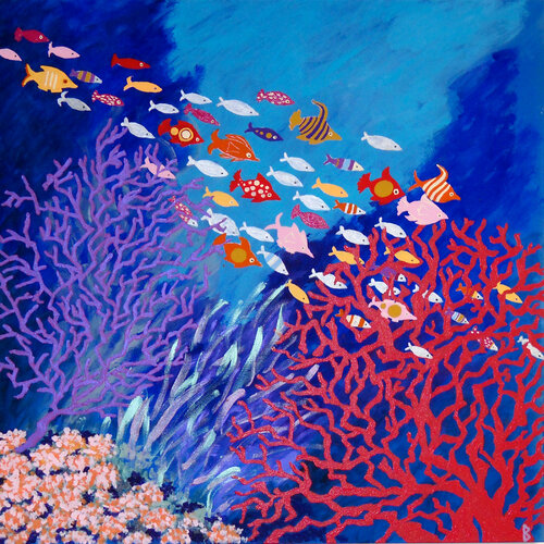 Corals and colorful Fish di Berit Bredahl, Pittura in vendita su Singulart