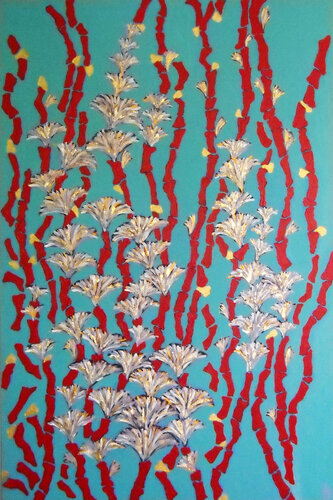 Red Corals with gold Flowers by Berit Bredahl, 회화 for Sale on Singulart