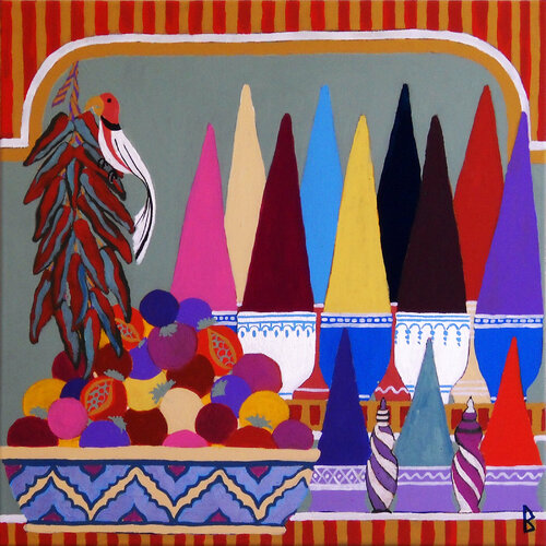 Bird in a Spice Market by Berit Bredahl, 회화 for Sale on Singulart