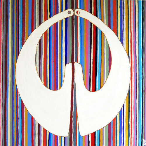White Jade on striped Silk von Berit Bredahl, Malerei kaufen auf Singulart