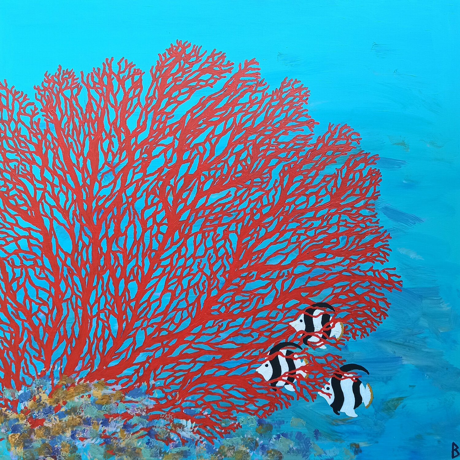 Coral and 3 striped Fish Berit Bredahl