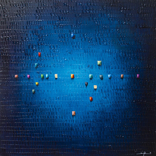 Analog Pixels / Serial Rectangles / 2020 / blue / 110x110 di Danny Frede, Pittura in vendita su Singulart