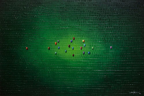 Analog Pixels / Serial Rectangles / 2021 / green / 180x120 di Danny Frede, Pittura in vendita su Singulart