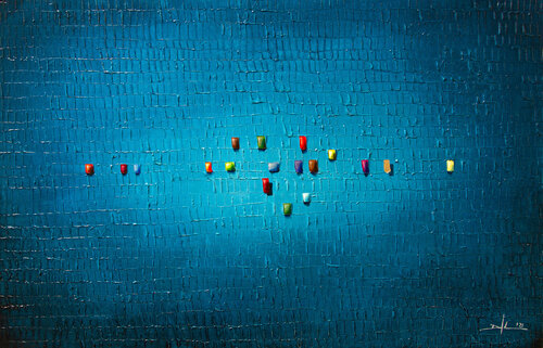 Analog Pixels / Serial Rectangles / 2021 / tuerkis / 140x90 di Danny Frede, Pittura in vendita su Singulart