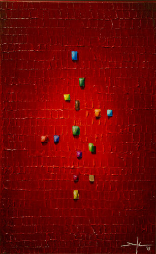 Analog Pixels / Serial Rectangles / 2021 / red / 50x80 di Danny Frede, Pittura in vendita su Singulart