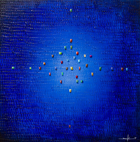 Analog Pixels / Serial Rectangles / 2021 / blue / 140x140 di Danny Frede, Pittura in vendita su Singulart