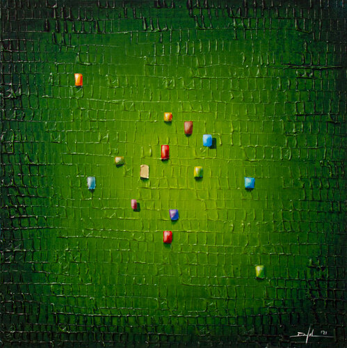 Analog Pixels / Serial Rectangles / 2021 / green / 80x80 di Danny Frede, Pittura in vendita su Singulart