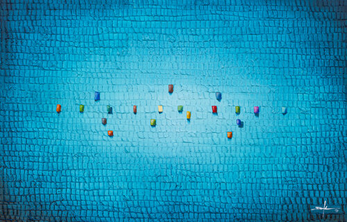 Analog Pixels / 2021 / tuerkis / 140x90 di Danny Frede, Pittura in vendita su Singulart