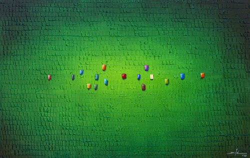 Analog Pixels / Serial Rectangles / 2021 / green / 140x90 di Danny Frede, Pittura in vendita su Singulart