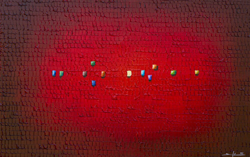 Analog Pixels / Serial Rectangles / 2021 / red / 140x90 di Danny Frede, Pittura in vendita su Singulart