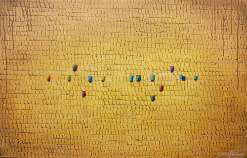 Analog Pixels / Serial Rectangles / 2021 / gold / 140x90 di Danny Frede, Pittura in vendita su Singulart