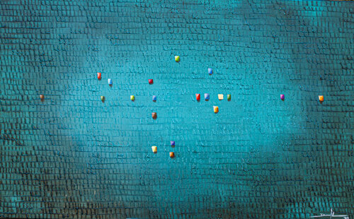 Analog Pixels / Serial Rectangles / 2021 / tuerkis / 180x110 di Danny Frede, Pittura in vendita su Singulart