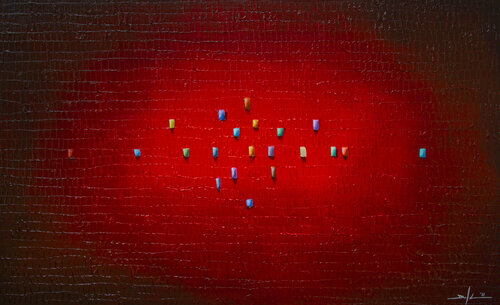 Analog Pixels / Serial Rectangles / 2021 / red / 180x110 by Danny Frede, Painting for Sale on Singulart