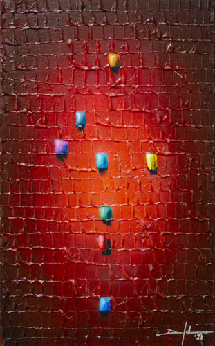 Analog Pixels / Serial Rectangles / 2021 / red / 35x55 di Danny Frede, Pittura in vendita su Singulart