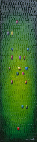 Analog Pixels / Serial Rectangles / 2021 / green / 35x130 / XPQYR di Danny Frede, Pittura in vendita su Singulart