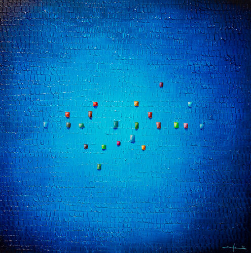 Serial Analog Pixels / 2021 / blue / 120x120 di Danny Frede, Pittura in vendita su Singulart