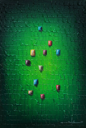 Analog Pixels / 2021/ green / 40 x 60 / QG7LD di Danny Frede, Pittura in vendita su Singulart