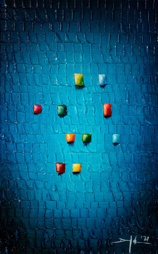 Analog Pixels / 2021/ blue / 34 x 55 di Danny Frede, Pittura in vendita su Singulart