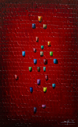 Serial Analog Pixels / 2021 / red / 50x80 di Danny Frede, Pittura in vendita su Singulart