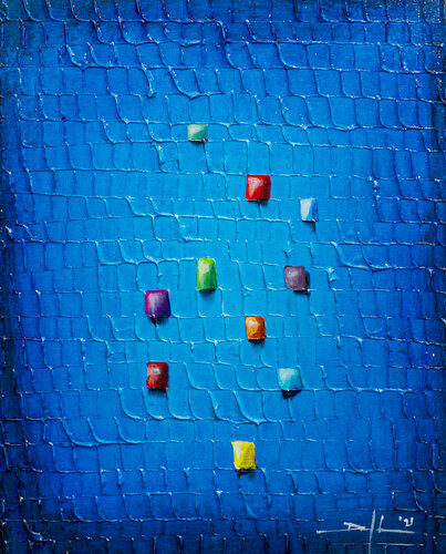 Analog Pixels / Serial Rectangles / 2021 / blue / 40x50 di Danny Frede, Pittura in vendita su Singulart