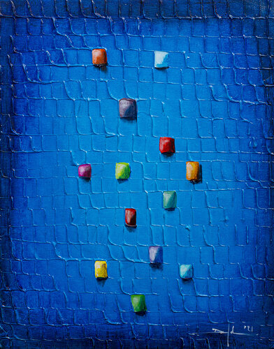 Analog Pixels / Serial Rectangles / 2021 / blue2 / 40x50 van Danny Frede, Schilderij te koop op Singulart