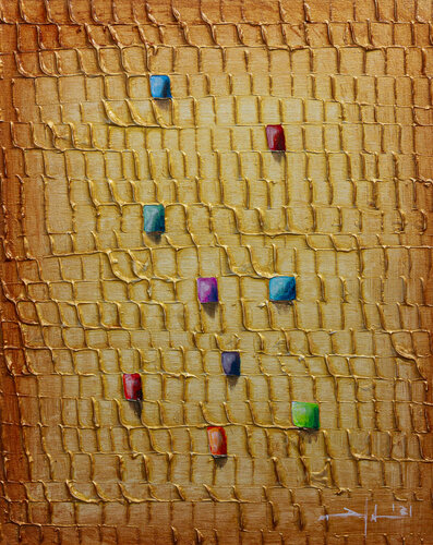 Analog Pixels / Serial Rectangles / 2021 / gold / 40x50 by Danny Frede, Painting for Sale on Singulart