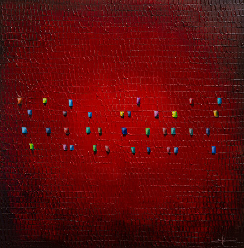 Serial Analog Pixels / 2021 / red / 120x120 di Danny Frede, Pittura in vendita su Singulart