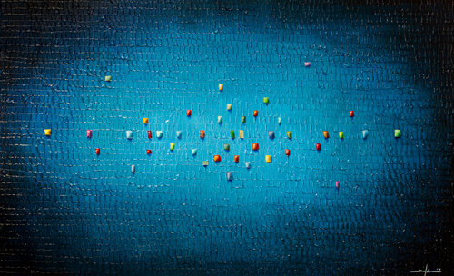 Analog Pixels / Serial Rectangles / 2020 / blue 5 / 180x110 van Danny Frede, Schilderij te koop op Singulart