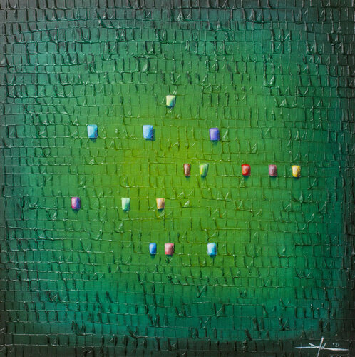 Serial Analog Pixels / 2021 / green 4 / 80x80 di Danny Frede, Pittura in vendita su Singulart