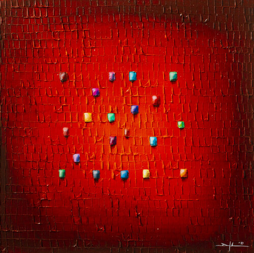 Serial Analog Pixels / 2021 / red 3 / 80x80 by Danny Frede, Painting for Sale on Singulart