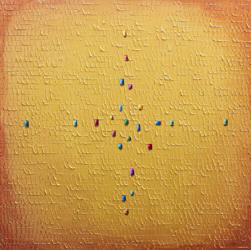 Analog Pixels / Serial Rectangles / 2022 / gold / 120x120 van Danny Frede, Schilderij te koop op Singulart