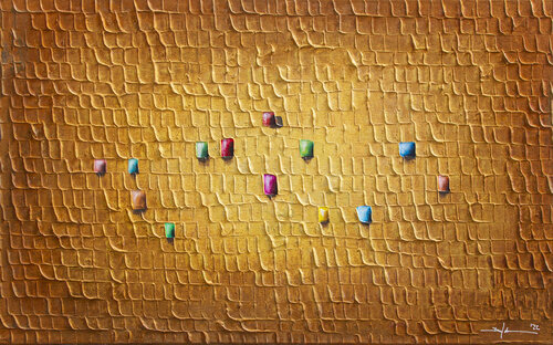 Analog Pixels / Serial Rectangles / 2022 / rust & gold / 50x80 di Danny Frede, Pittura in vendita su Singulart