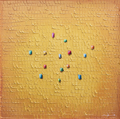 Analog Pixels / Serial Rectangles / 2022 / gold / 80x80 / RFVJ4 van Danny Frede, Schilderij te koop op Singulart