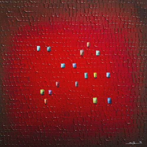 Analog Pixels / Serial Rectangles / 2022 / red / 80x80 by Danny Frede, Painting for Sale on Singulart