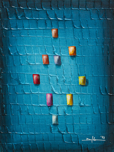 Analog Pixels / Serial Rectangles / 2022 / tuerkis / 30x40 di Danny Frede, Pittura in vendita su Singulart