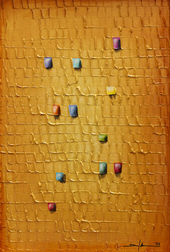 Analog Pixels / Serial Rectangles / 2022 / gold / 40x60 van Danny Frede, Schilderij te koop op Singulart