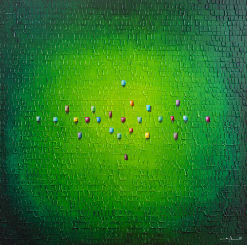 Analog Pixels / Serial Rectangles / 2022 / green B / 120x120 van Danny Frede, Schilderij te koop op Singulart