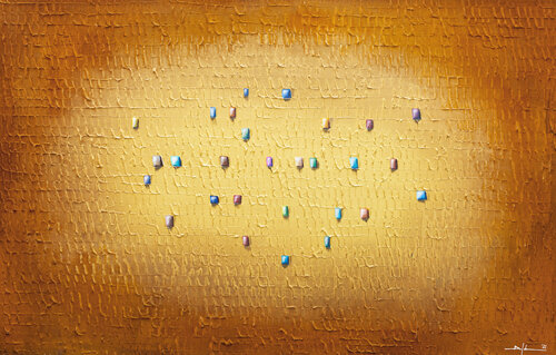 Serial Analog Pixels  / 2022 / gold & rust / 140x90 di Danny Frede, Pittura in vendita su Singulart