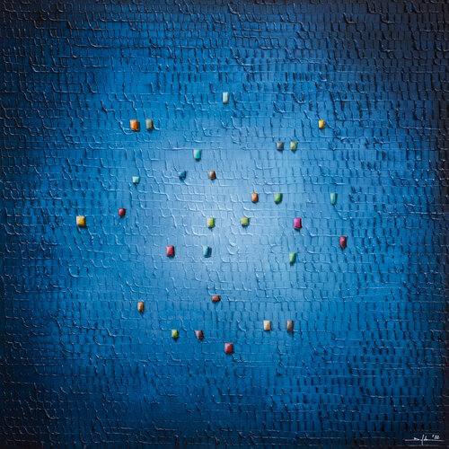 Analog Pixels / Serial Rectangles / 2022 / blue / 120x120 / 2ZRE2 van Danny Frede, Schilderij te koop op Singulart