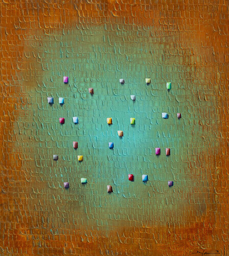 Serial Analog Pixels / 2022 / rust & tuerkis / 90x100 / ELAO by Danny Frede, Painting for Sale on Singulart