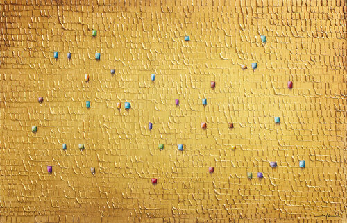 Analog Pixels / Serial Rectangles / 2022 / gold / 140x90 / EDD5 von Danny Frede, Malerei kaufen auf Singulart